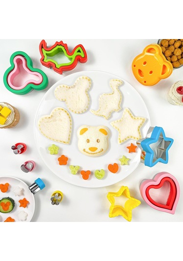 Geeksen 9 Parça Çocuk Sandviç Kesici Ve Kapama Aleti 5 Büyük + 4 Küçük Kalıp Çok Renkli