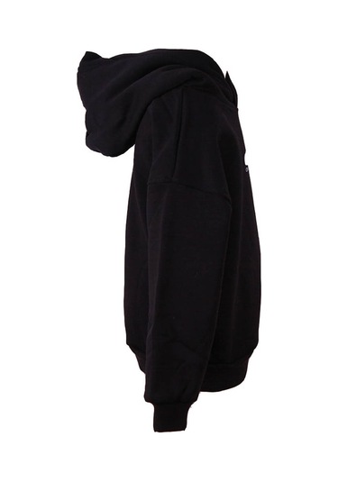 Trender Baskı Kapüşonlu Siyah Kız Çocuk Sweatshirt 3 İp Şardonlu California SiYAH