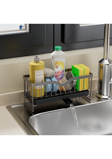 Youtek Sıcak Su Armatürü Lavabo Sünger Çöp Sepeti, Çelik Çelik Malzeme, Ev Ofis Mutfak Depolama Organizer, Renk: Siyah Diğer