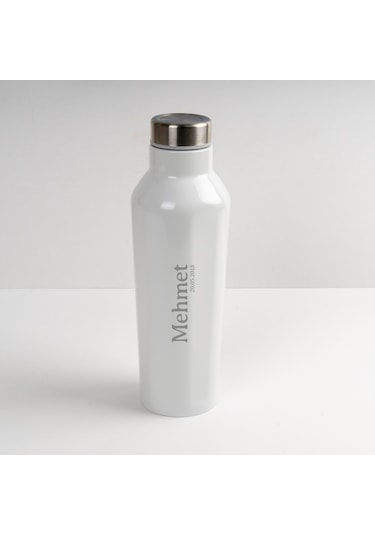 Isim Tarih Tasarımlı Paslanmaz Çelik Termos Beyaz