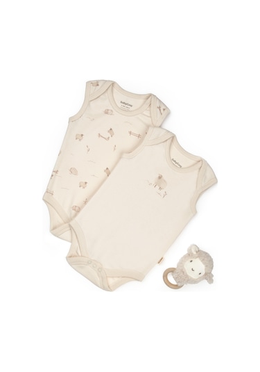 Bebek 2li Askılı Zıbın Body %100 Organik Pamuk - Bebek Ve Yenidoğan Serisi - Csy8175 Ekru
