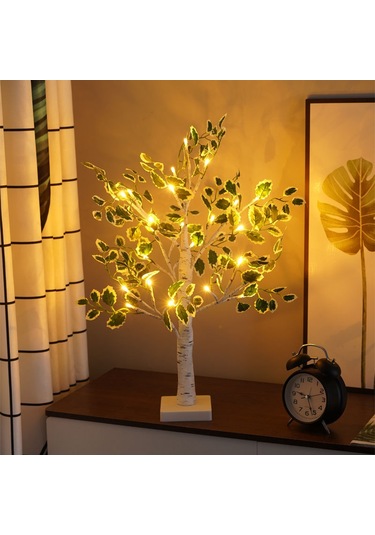 Yunboo 60cm 24led Kahverengi Ağaç Işığı - Yeşil Yaprak Beyaz Kenar, Isınak Beyaz Işık - Ev Dekorasyonu, Noel Partisi, Oda Aydınlatma Diğer