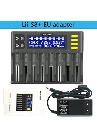 Liitokala Lii-s8 Pil Şarj Cihazı Li-ion 3.7v Nimh 1.2v Li-fepo4 3.2v Imr 3.8v Şarj Cihazı İçin 18650 26650 21700 26700 Aa Aaa