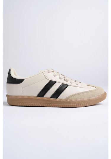 Muggo Gordon Unisex Ortopedik Günlük Garantili Bağcıklı Yürüyüş Koşu Sneaker Spor Ayakkabı Bej