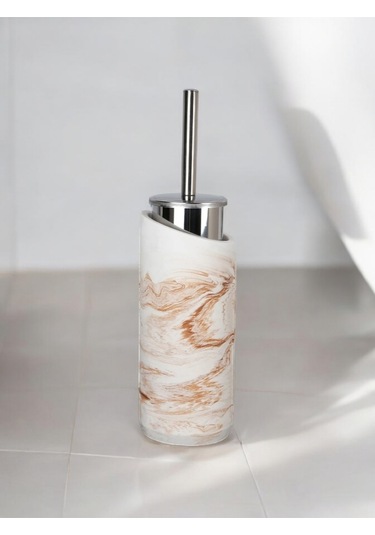 2 Parça Mermer Bej Desenli Beton Tuvalet Fırçası Metal Wc Fırçalığı,dekorasyon,aksesuar Bej
