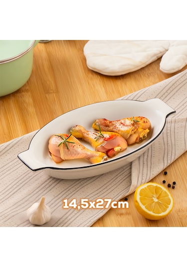 Porsima 085 Oval 3'lü Porselen Fırın Kabı Servis Tabağı Beyaz