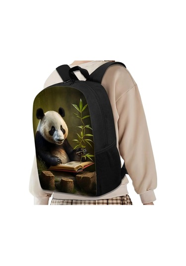 Okul Çocukları İçin Hayvan Desenli Sırt Çantaları Erkek Kız Çocukları İçin Sırt Çantası Cepli Panda Bambu Siyah