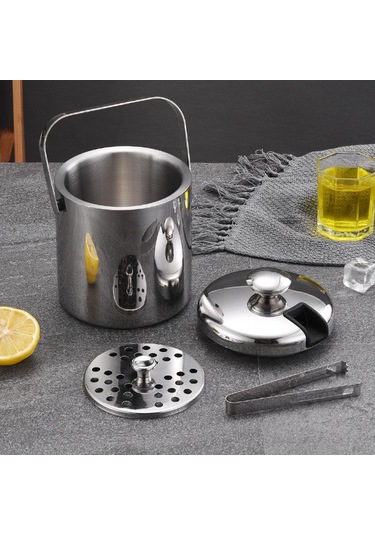 Homyl 1,3 L Buz Kovası + Maşa Ve Kapak Yalıtımlı Çift Gümüş