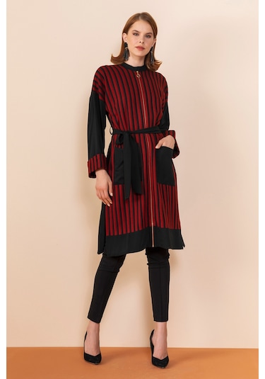 Serpil Exclusive Çizgili Modern Tunik Şık Ve Zarif Tasarım Siyah-kiremit