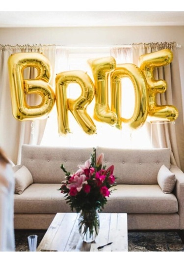 Gold Renkli Bride 100 Cm Büyük Boy Folyo Balon Bride Seti