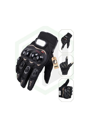 Motiva Unisex Siyah Mpro Korumalı Motosiklet Eldiveni Dokunmatikli