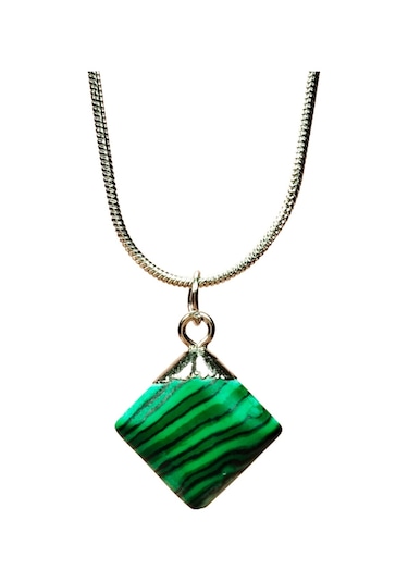 Malakit Doğal Taşı Zincirli El Yapımı Kolye Uç: 1,5 Cm Zincir: 20 Cm Kutulu