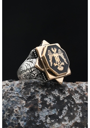 Doğal Oniks Taşlı Tesbih Ve 925 Ayar Gümüş Yüzük Selçuklu Kartalı Mineli 902065 Gümüş