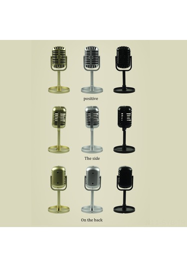 Symbee Vintage Mikrofon Aksesuarı - Sahne Fotoğrafçılığı Ve Performanslar İçin Gerçekçi Tasarım Siyah/altın/gümüş