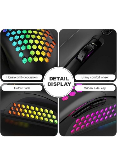 Kablolu Usb Oyun Faresi 4800 Dpı 6 Düğmeli Ayarlanabilir Petek Delikli Mekanik Fare Işıklı Siyah Diğer