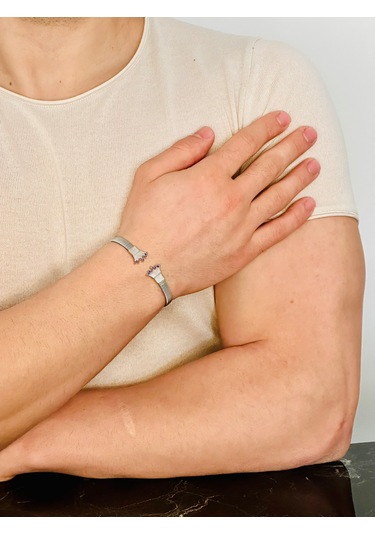 Gümüş Erkek Bileklik , 0.15 Karat Doğal Safir Taşlı,şık Tasarım