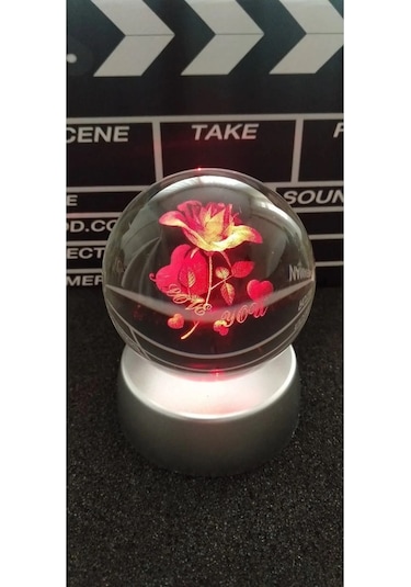 Mobgift I Love You Gül Renk Değiştiren Kristal Cam Küre Renkli