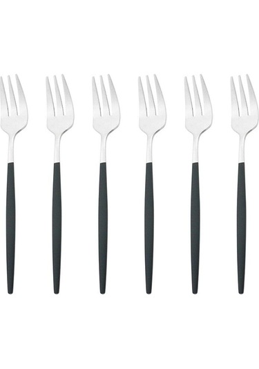 Siyah Ve Gümüş 6 Adet Renkli Çatal Seti Çay Kek Aperatif Çatal Yemek Takımı Çatal Bıçak Takımı Mat Paslanmaz Çelik Sofra Tatlı Meyve Çatalı Gümüş Seti Siyah - Gümüş