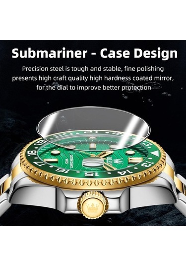 Novahub Olevs 3610 Erkekler Çelik Kayış Aydınlık Su Geçirmez Kuvars Saat Yeşil Altın Çok Renkli Çok Renkli