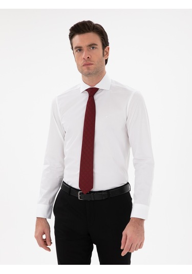 Cacharel Beyaz Slim Fit İtalyan Yaka Klasik Gömlek