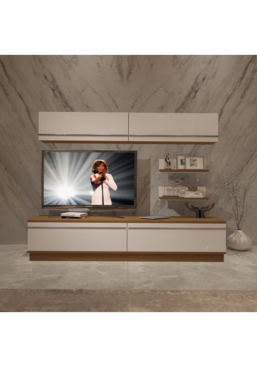 Decoraktiv Eko 5b Mdf Std Tv Ünitesi Tv Sehpası - Ceviz Beyaz Ahşap - Beyaz