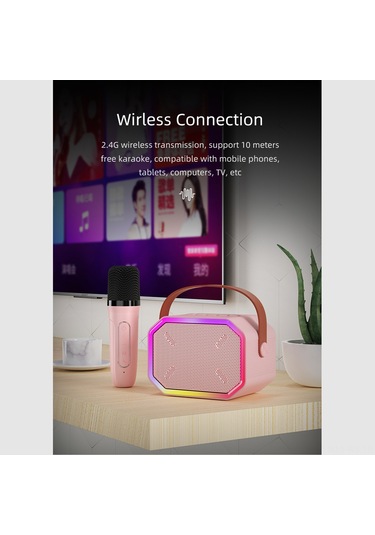 Reedark "taşınabilir Bluetooth Hoparlör Ve Kablosuz Mikrofonlu Ktv Sistemi - 6w Güçlü Ses Ve Renkli Işık Efektleri"