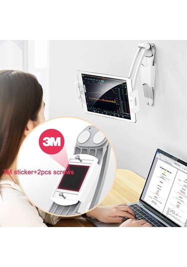 Mufunye Alüminyum Masaüstü/duvar Tipi Tablet Tutucu - 5-12.9 İnç İpad/smartphone Uyumlu, 360 Açı Ayarlı, Silver