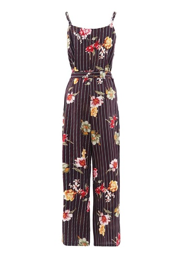 Suntek Bayan Çizgili Spagetti Kayışı Tulum Kolsuz Uzun Siyah