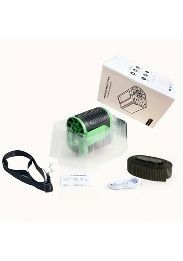 Motion003 Yeşil 15000mah Pil Güç Bankası Taşınabilir Bel Fanı Usb Şarjlı Dış Mekan Soğutma Fanı 8500rpm 7 Hız Ayarı