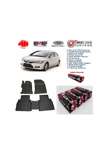 Honda Civic Paspas 4D Havuzlu Kokusuz Paspas 2007/2011 Siyah