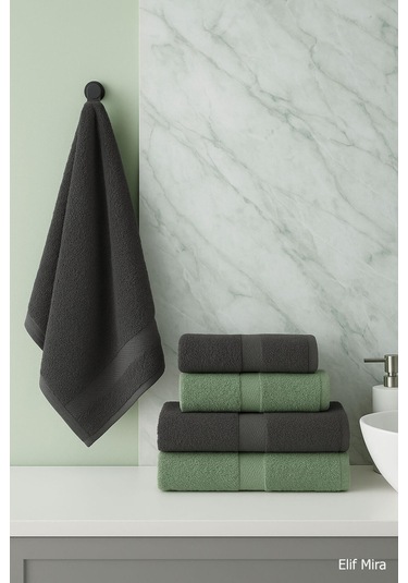 4 Lü Banyo Havlusu Seti %100 Pamuklu 70x140 Cm Pleasure Antasit-yeşil
