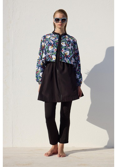 Manuka Rüzgarlıklı 3'lü Tesettür Mayo Takımı Multi Color Çok Renkli