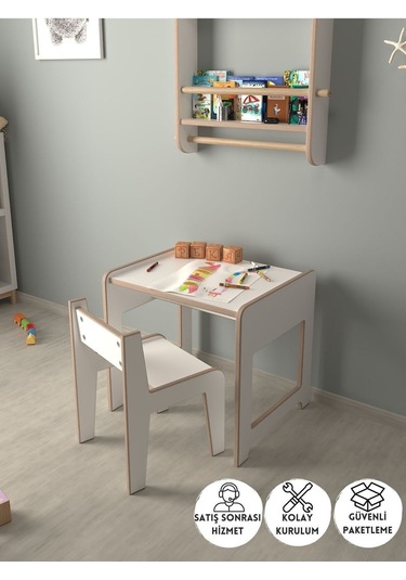 Montessori Çocuk Oyun Ve Aktivite Masası Ve Sandalye Beyaz