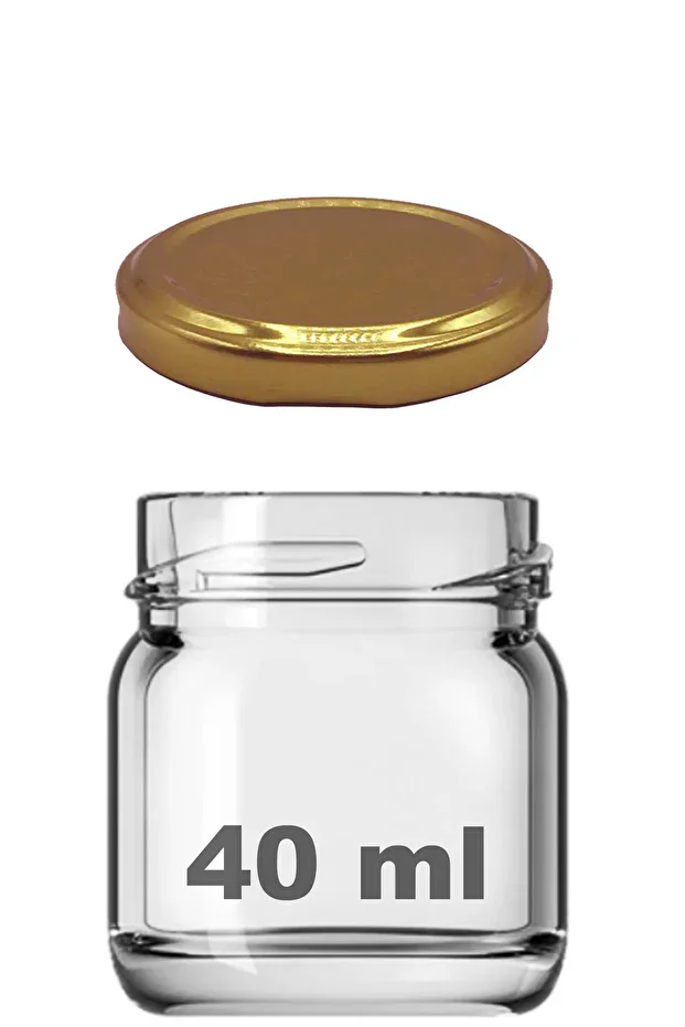 6 Adet 40 Ml Metal Kapaklı Şeffaf Numune Mama Ek Gıda Şekerleme Reçellik Küçük Cam Kavanoz Gold