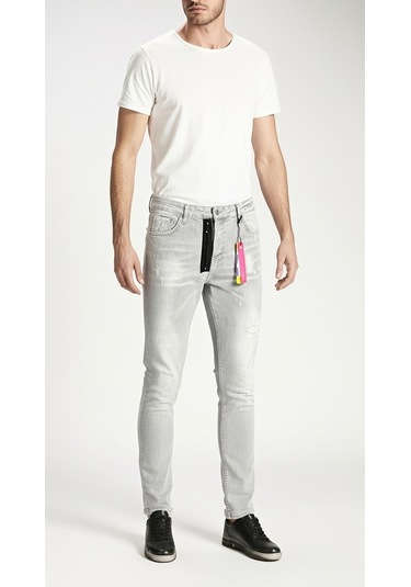 Barmore Grey Wash Jean Badge Patch Erkek Gri