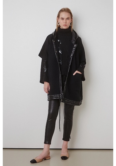 Bsb Kapüşonlu Siyah Kadın Pelerin 050-262003 001