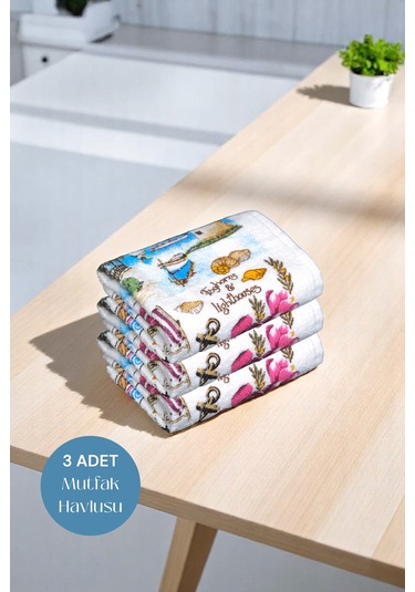 3lü Paket Baskılı Beyaz Mutfak Havlusu Modeli Sunset