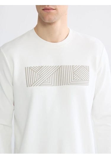 Lc Waikiki Beyaz Bisiklet Yaka Baskılı Erkek Sweatshirt