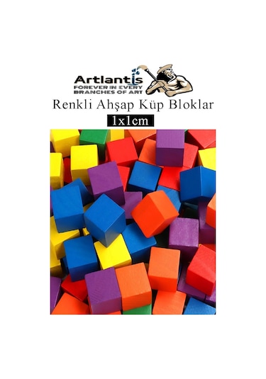 Renkli Ahşap Küp Bloklar 1x1x1cm 100 Adet Ahşap Renkli Kare Blok Eğitici Geliştirici Oyuncak Küp Matematik Birim Küpleri