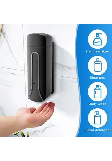 Xurunkeji 2 Adet Duvara Monte Banyo Plastik Sıvı Sabunluk 350 Ml Duş Jeli Deterjan Şampuan Şişesi Mutfak Otel İçin Siyah