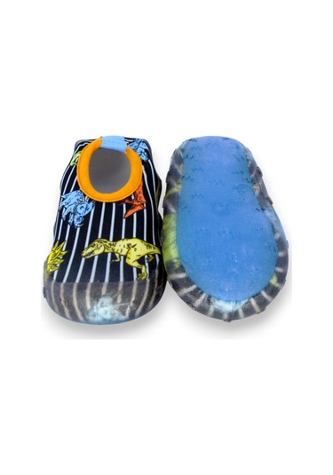 First Step Siyah Çizgili Dinazor Erkek Çocuk Kaydırmaz Taban Deniz Ayakkabısı F-7022 Çok Renkli