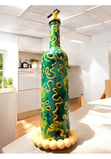 El Yapımı Altın Varaklı Yağdanlık Tasarım Sunum Standı İle Şık Mutfaklar Ve Sofralar Yeşil