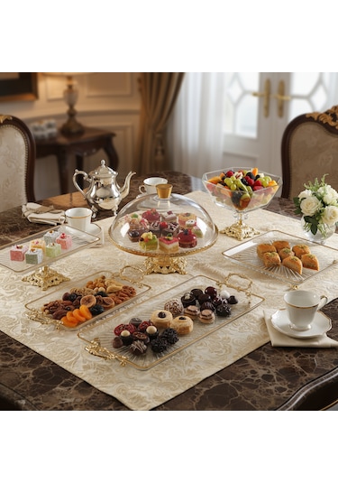 Mavidamla Döküm Ayaklı Yaldız Detaylı Cam Sunumluk 6 Parça