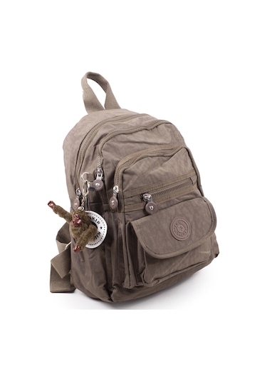 Küçük Boy Krinkıl / Klinkır Su Geçirmez Kumaş Çok Gözlü Günlük Kadın Sırt Çantası Vizon 8317 Vizon