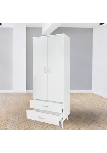 AZRAYATAKMOBİLYA 2 Kapılı 2 Çekmeceli Gardrop Elbise Dolabı 180X70X45Cm