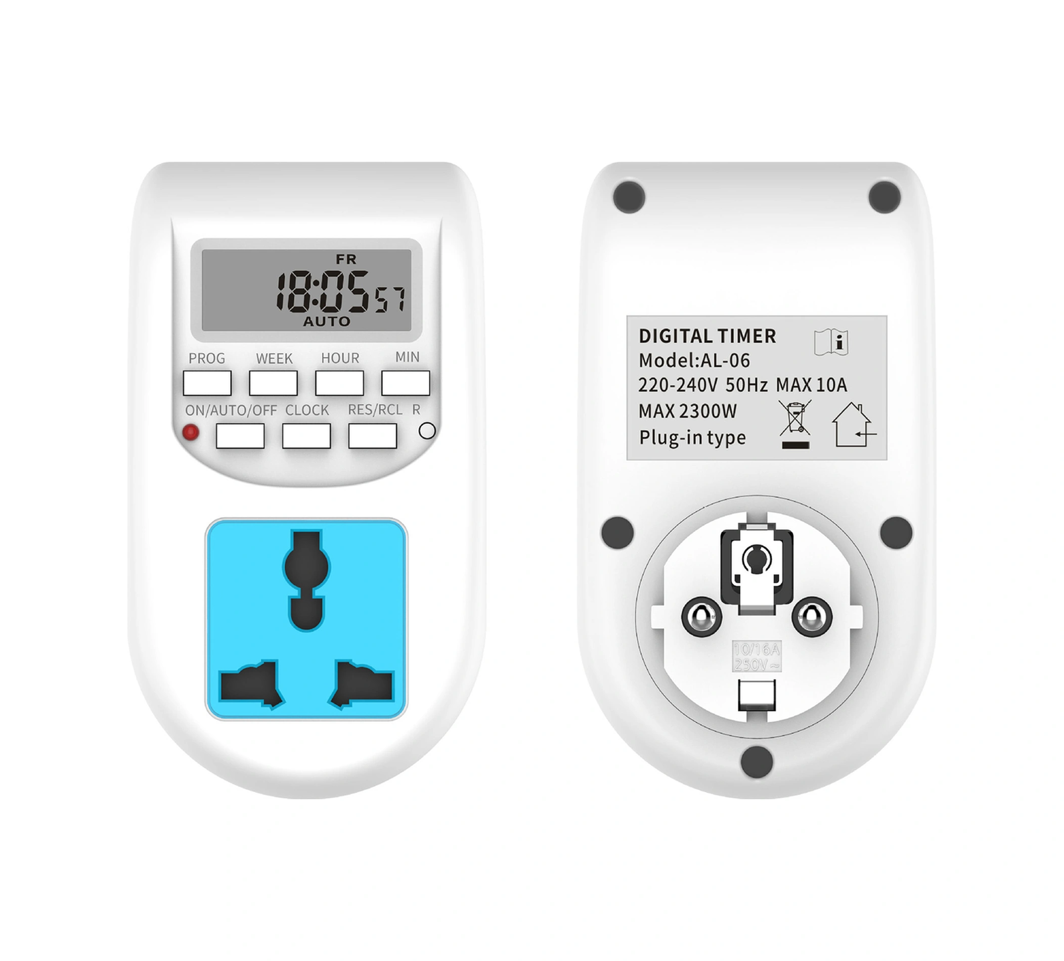 Lemestar Avrupa Standartlı 24 Saatli Sayısal Gösterimli Zamanlayıcıli Soket, 2 Lü Çıkışlı, Enerji Tasarruflu Kontrol Cihazı Al-06 Classıc