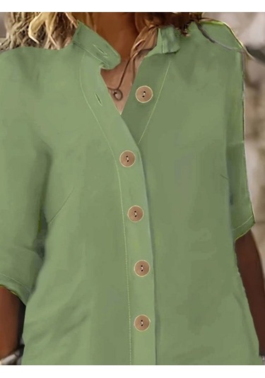 Kadın Kısa Kollu Hakim Yaka Önden Düğmeli Kısa Müslim Elbise Yeşil