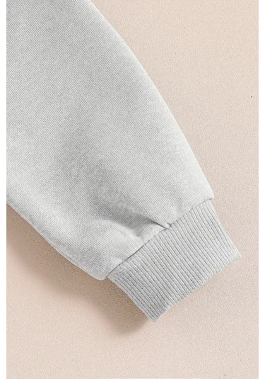 Unisex Sky Watcher Baskılı Gri Bisiklet Yaka Sweatshirt-kışlık Şardonlu Kumaş Gri