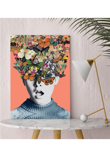 Bk Gift İnsan Ve Kelebekler Tasarımlı Kanvas Tablo 30x50cm-1