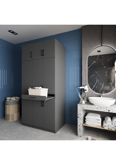 Vita Çamaşır Ve Kurutma Makinesi Dolabı Banyo Dolabı Antrasit Antrasit
